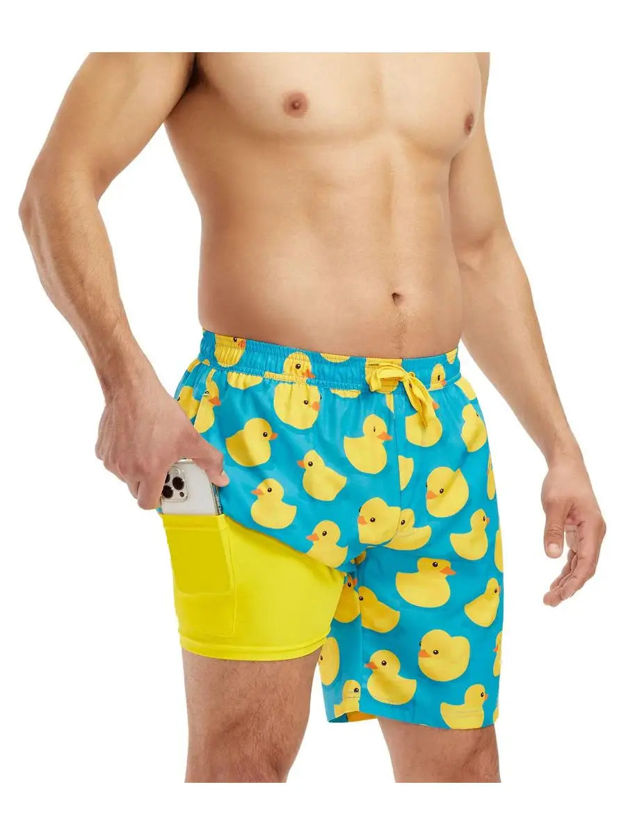 Men's Rubber Ducky 7.5" Stretch Swim Trunks with Liner