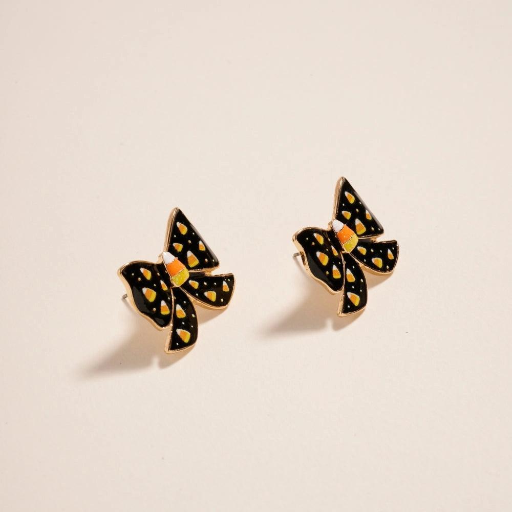 Candy Corn Bow Enamel Post Earrings Jewelry