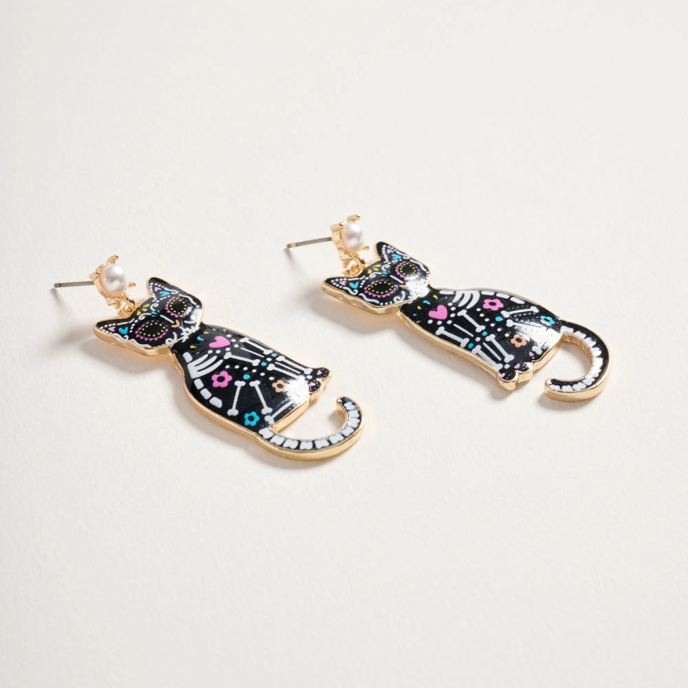 Day of the Dead Cat Earrings For Halloween Jewelry