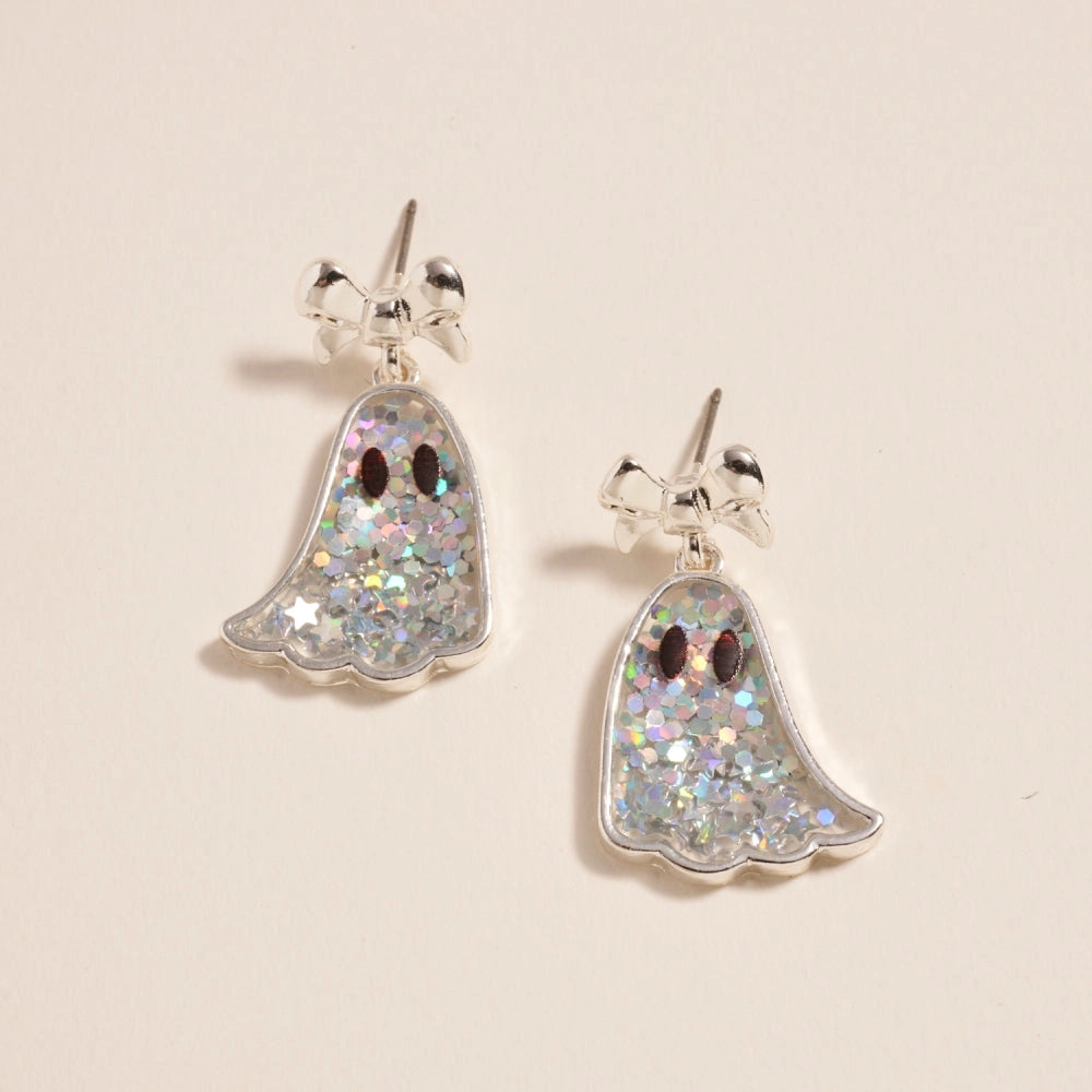 Glitter Ghost with Bow Post Earrings Halloween