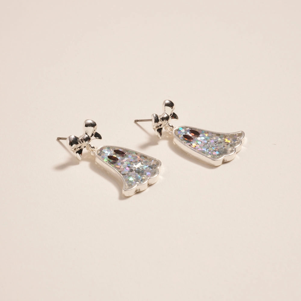 Glitter Ghost with Bow Post Earrings Halloween