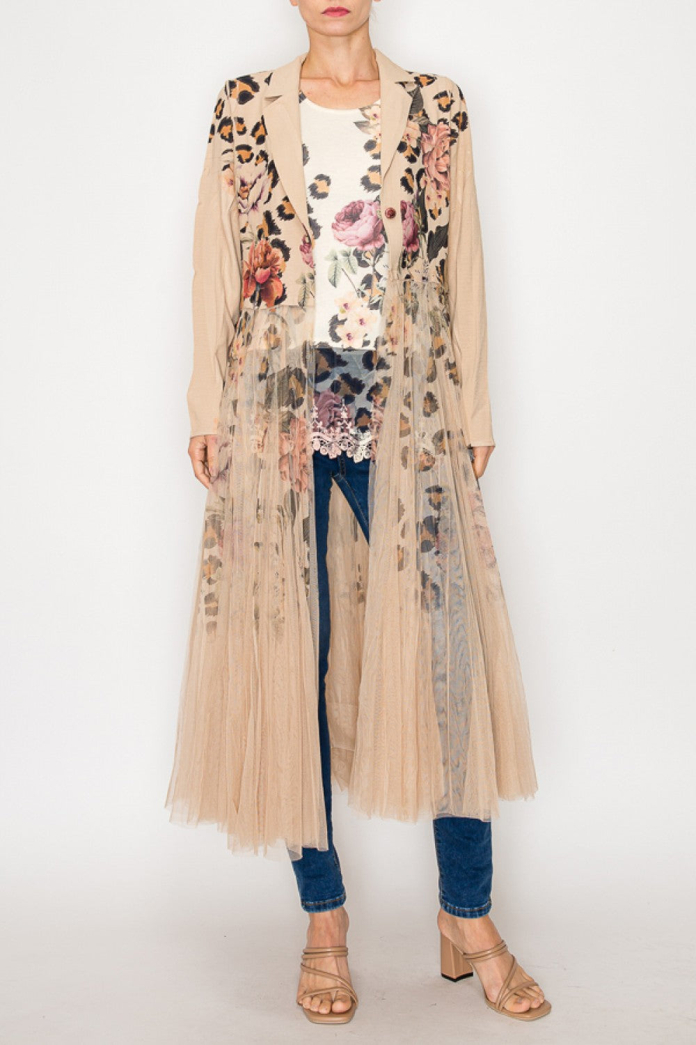CARDIGAN BLAZER WITH LONG MESH LAYER