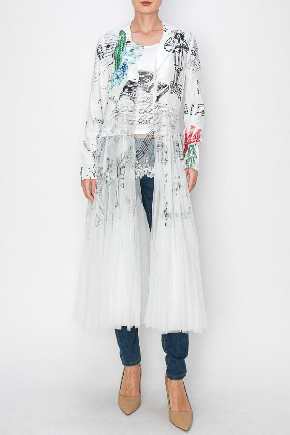 CARDIGAN BLAZER WITH LONG MESH LAYER