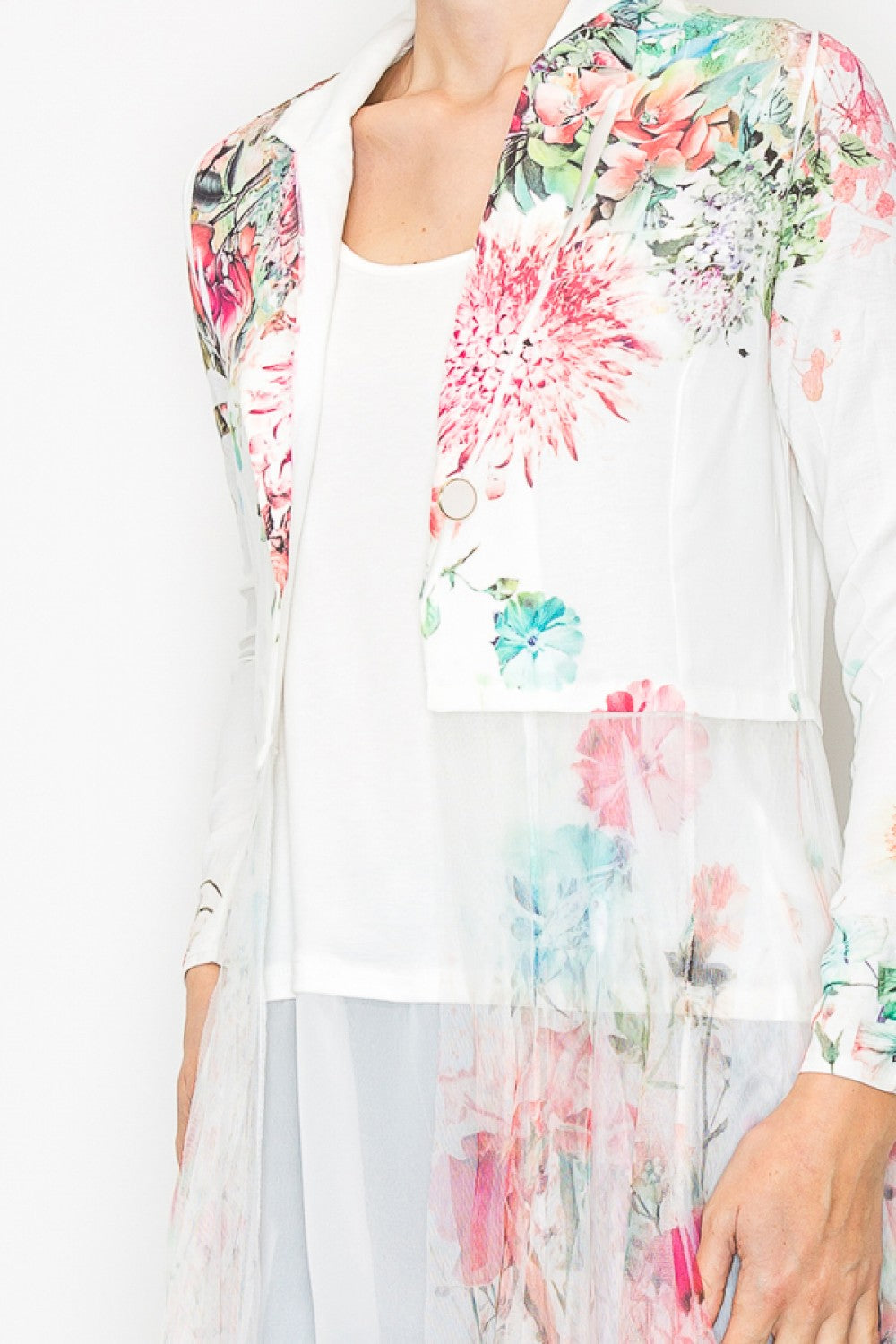 CARDIGAN BLAZER WITH LONG MESH LAYER