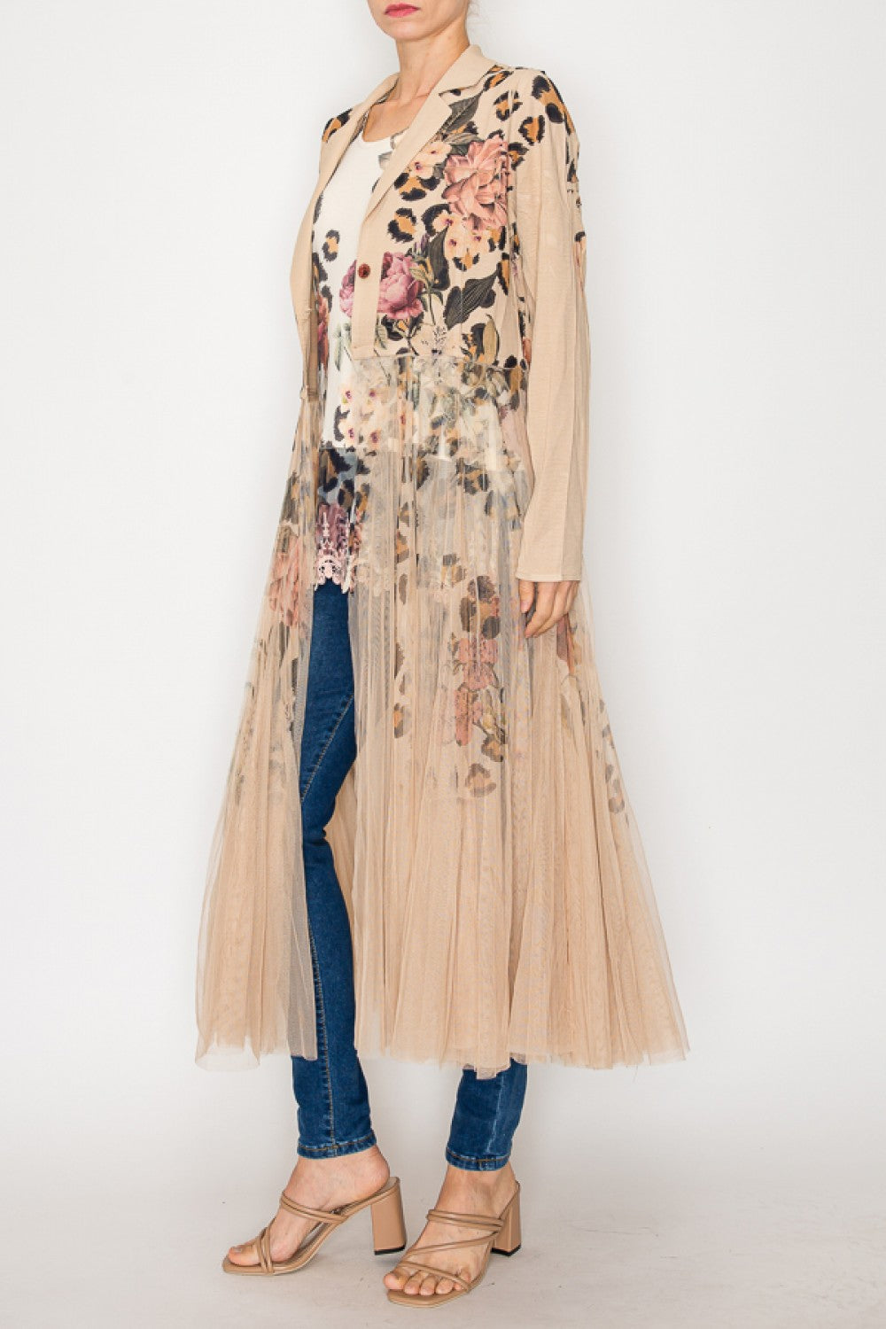 CARDIGAN BLAZER WITH LONG MESH LAYER