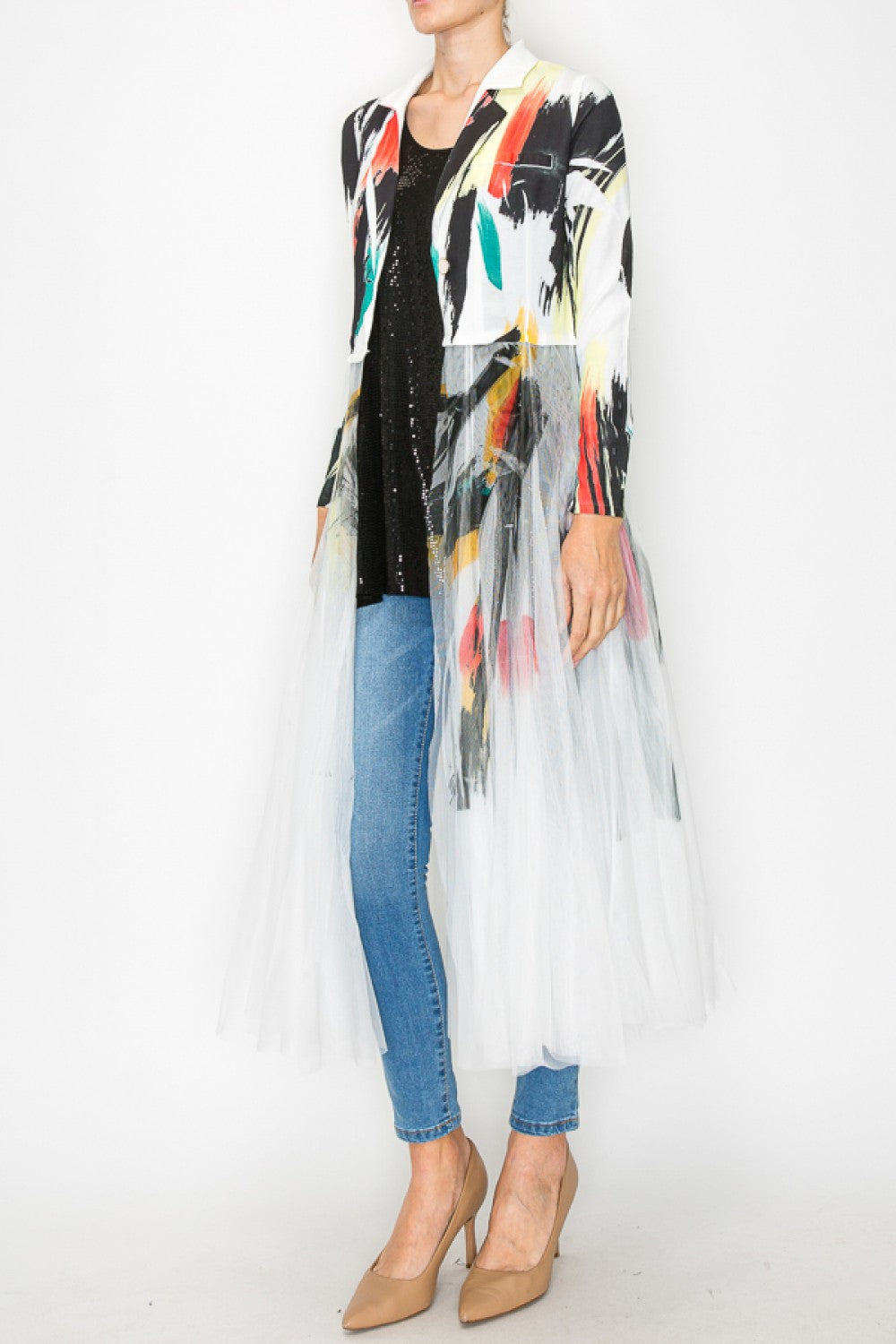 CARDIGAN BLAZER WITH LONG MESH LAYER
