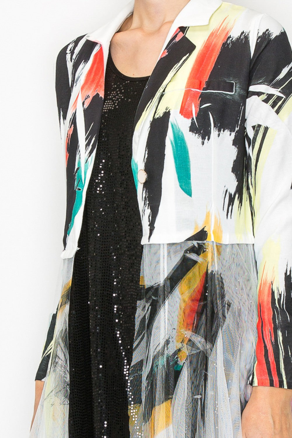 CARDIGAN BLAZER WITH LONG MESH LAYER