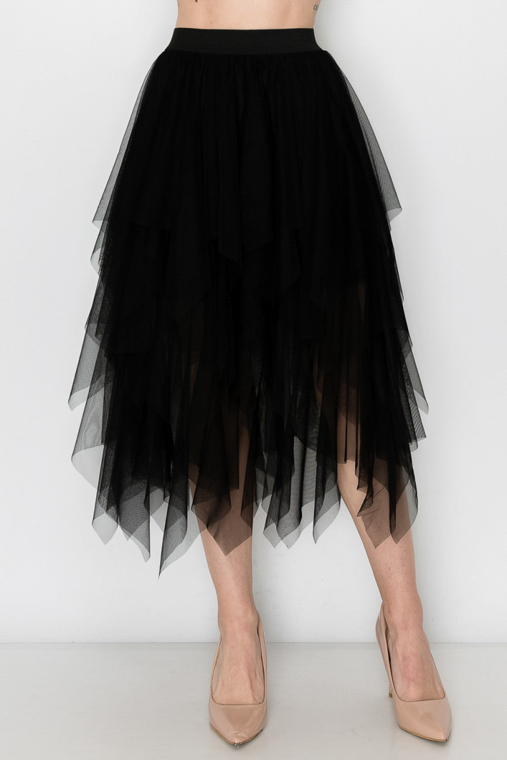LINED TIERED MESH SKIRT