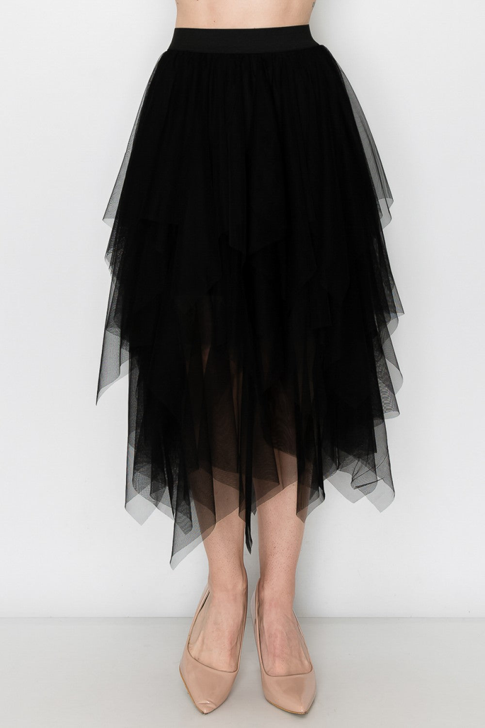 LINED TIERED MESH SKIRT