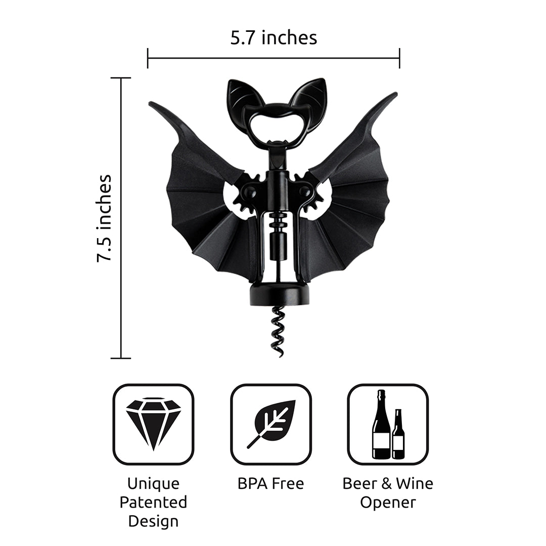 Vino Novelty Bat Wine and Bottle Opener with Wings