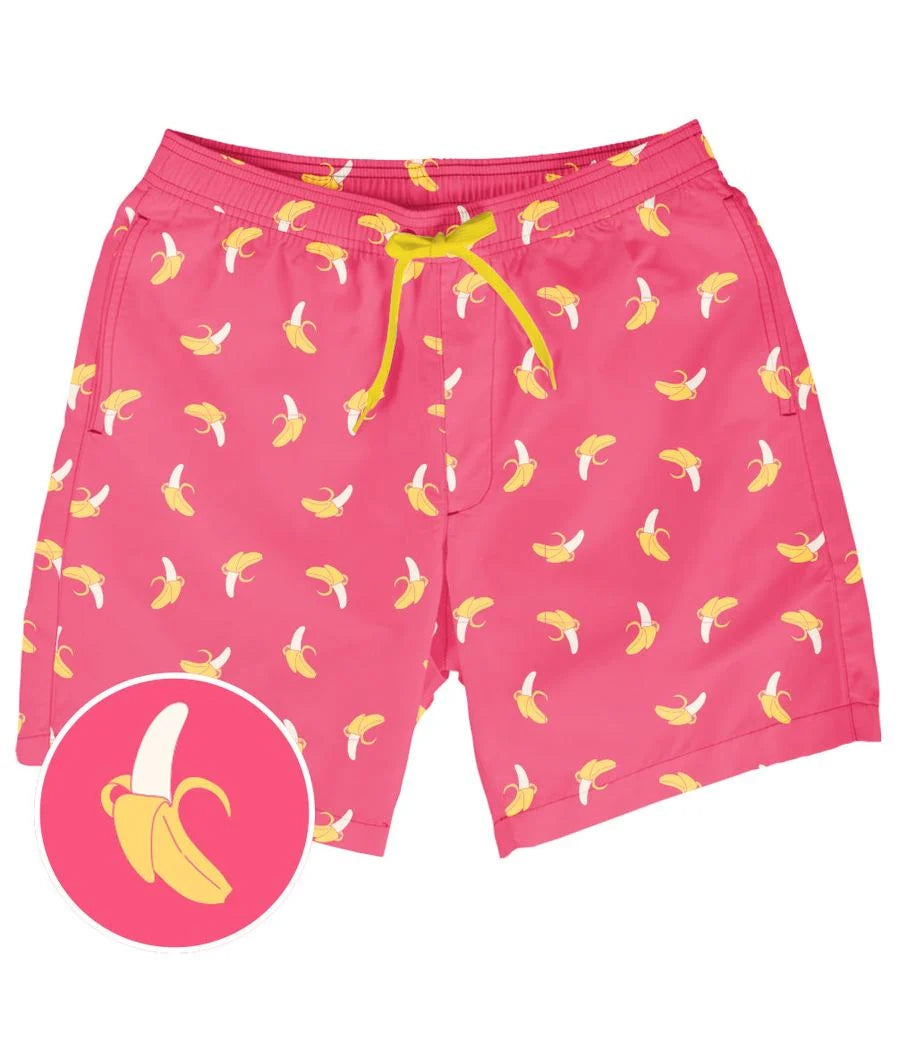 Men's Pink Banana 7.5" Stretch Swim Trunks with Liner