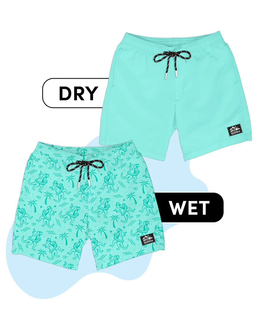 Dino Palm Trees Color Changing Swim Trunks - 7.5" Inseam