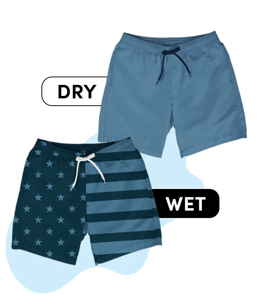 American Flag Color Changing Swim Trunks - Men's Swim Suit