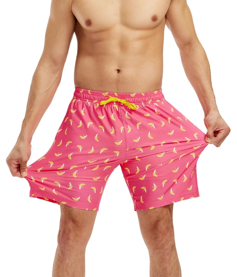 Men's Pink Banana 7.5" Stretch Swim Trunks with Liner