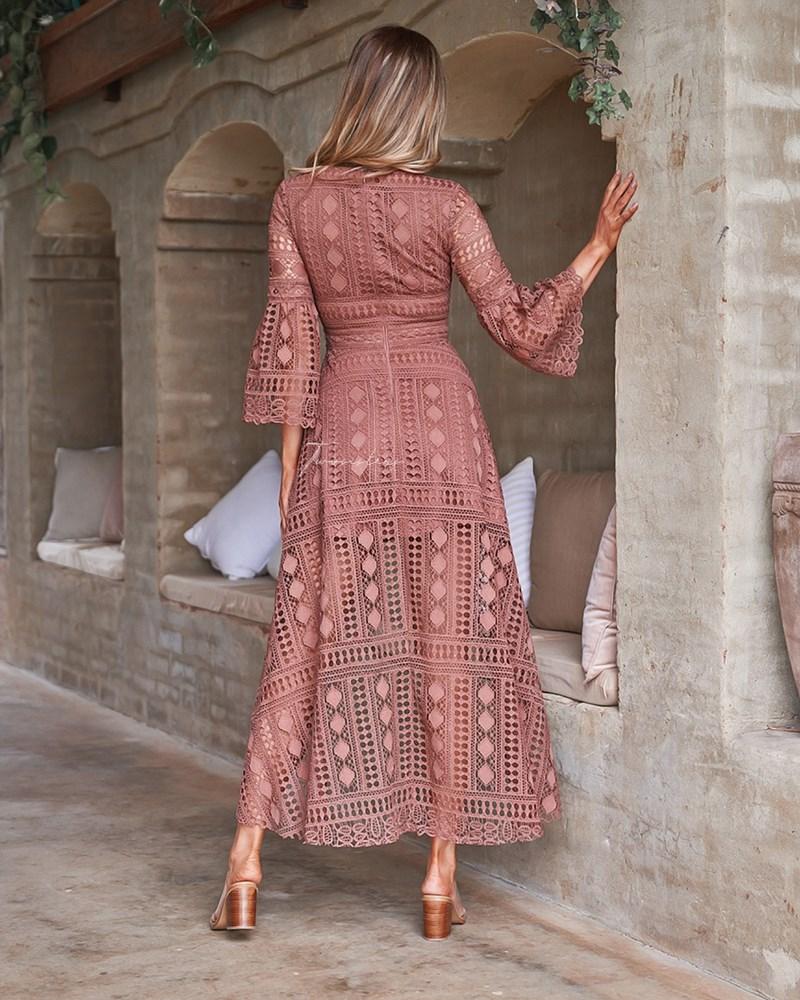 Boho H/L Dress - White & Mauve