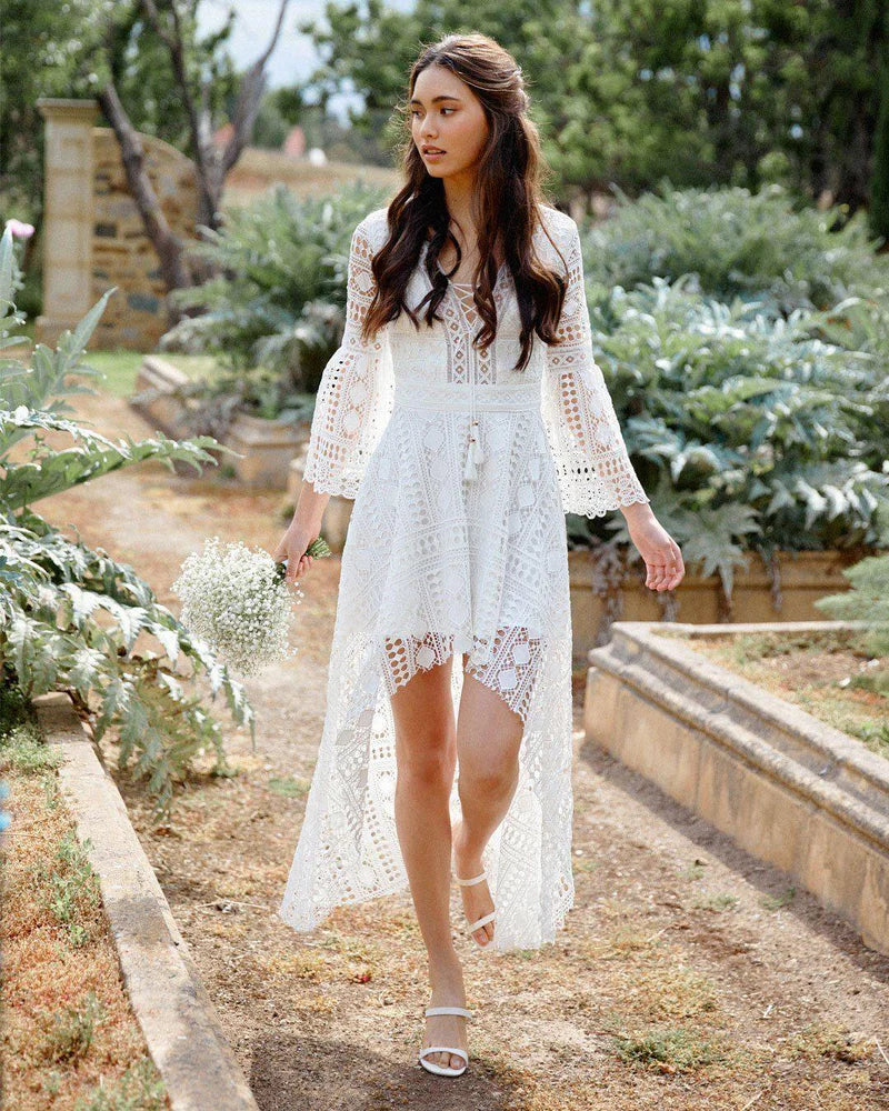 Boho H/L Dress - White & Mauve