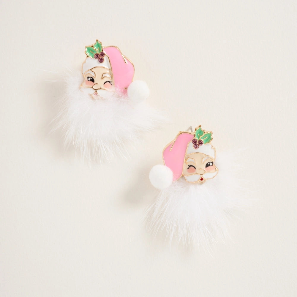 Santa Claus Face with Fur Beard Post Earrings