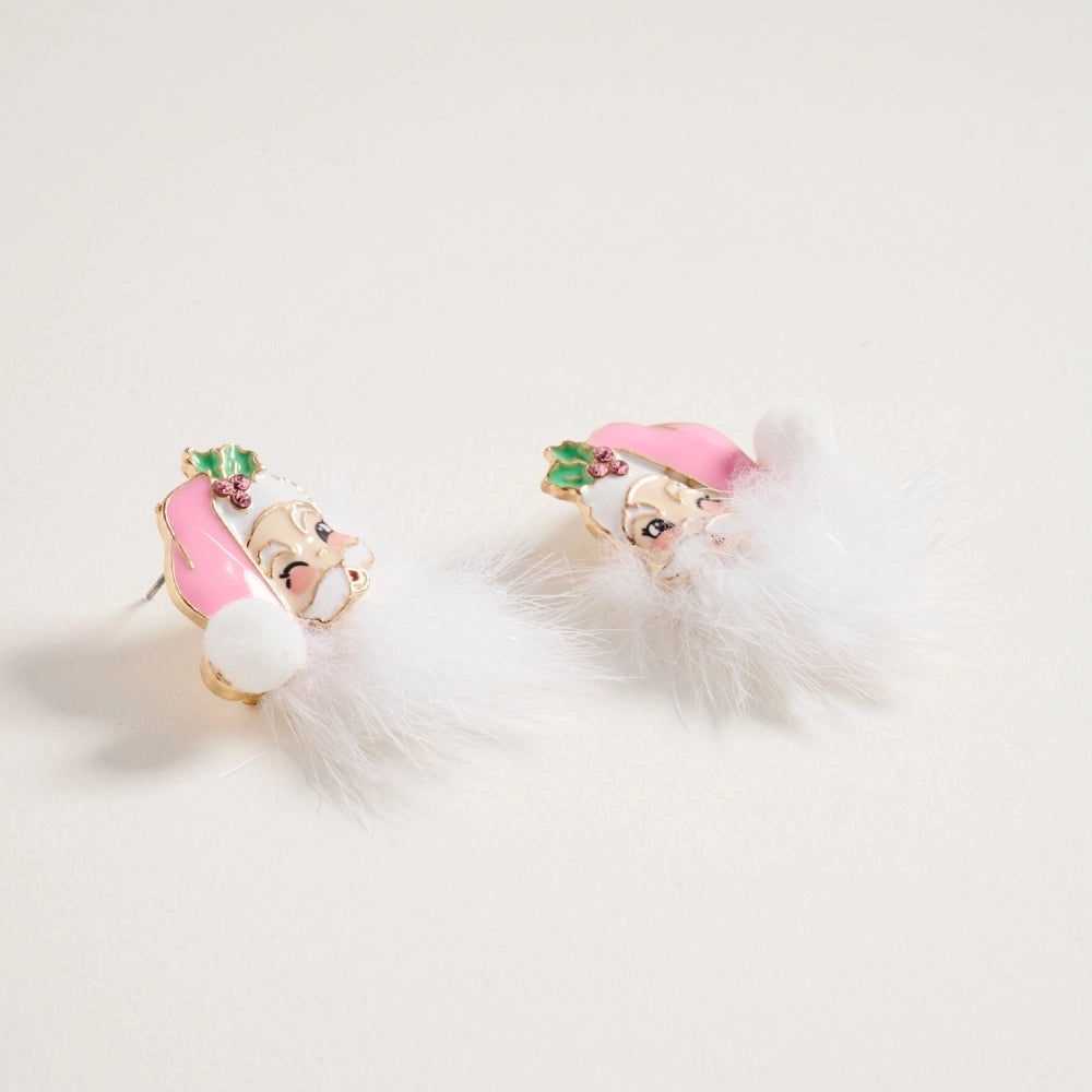 Santa Claus Face with Fur Beard Post Earrings