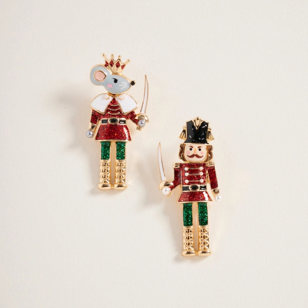Christmas Glitter Nutcracker Pearl Post Earrings