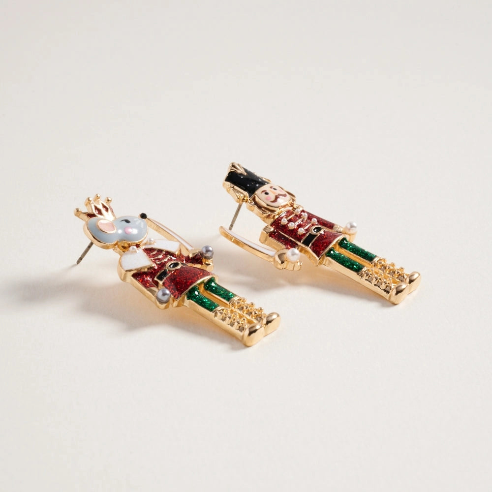Christmas Glitter Nutcracker Pearl Post Earrings