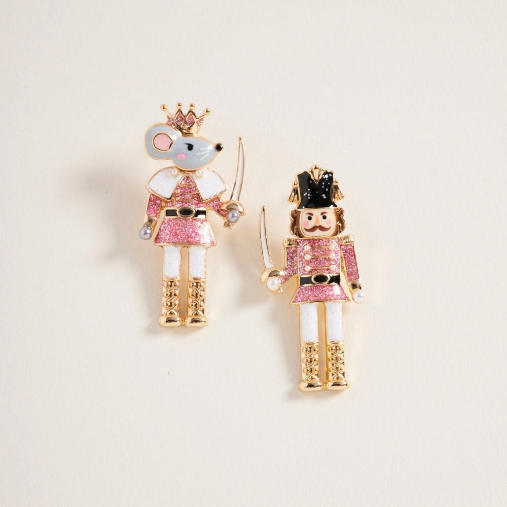 Christmas Glitter Nutcracker Pearl Post Earrings