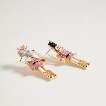 Christmas Glitter Nutcracker Pearl Post Earrings