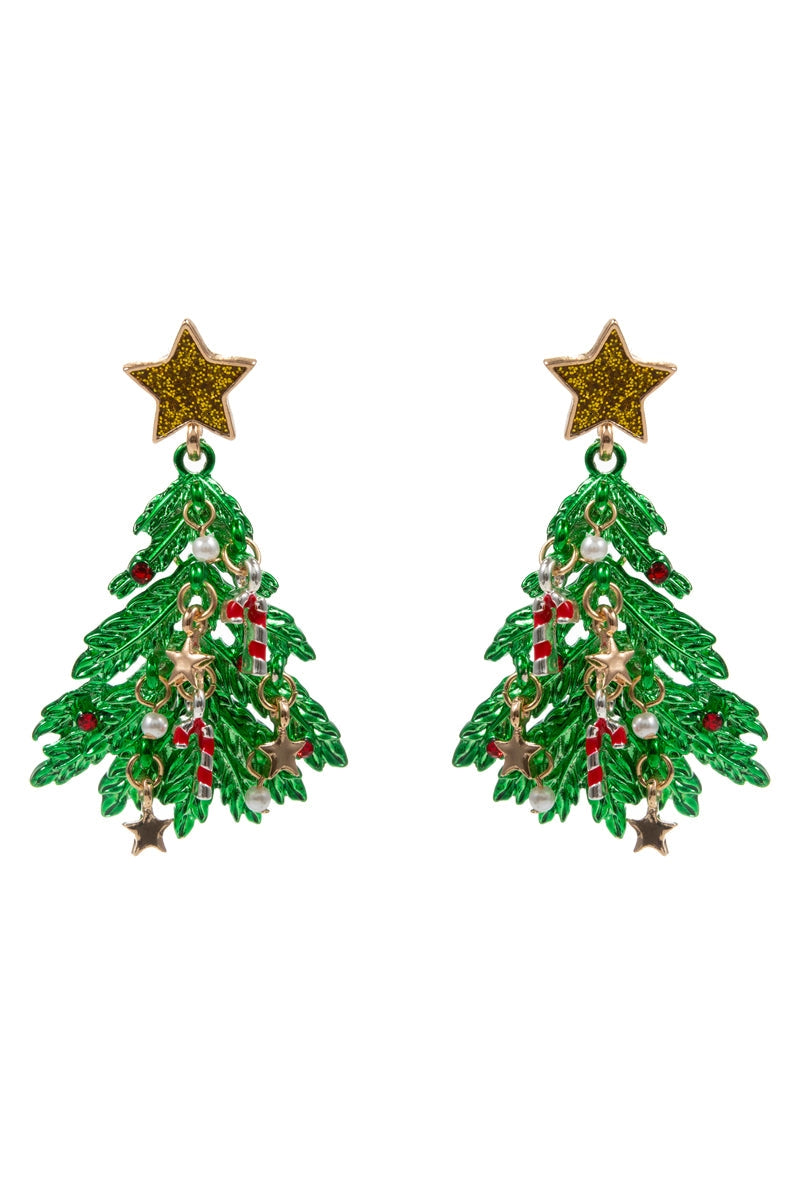 Christmas Tree Color Coated 3 Drop Post Earrings