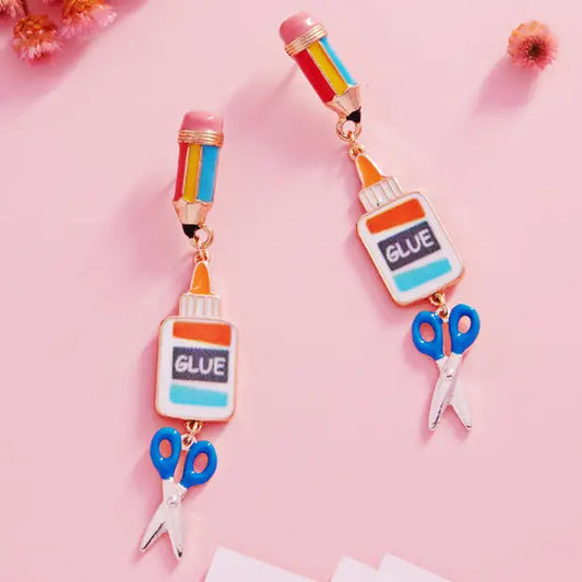 School Art Supplies Shaped Enamel Post Earrings