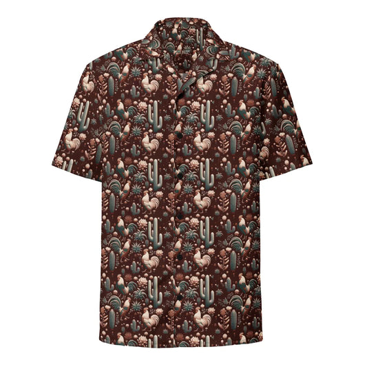 Desert Dawn: Rooster & Cactus Button-Up Shirt
