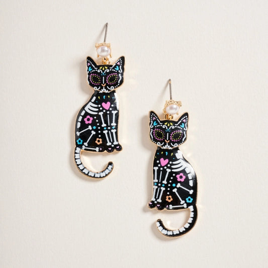 Day of the Dead Cat Earrings For Halloween Jewelry