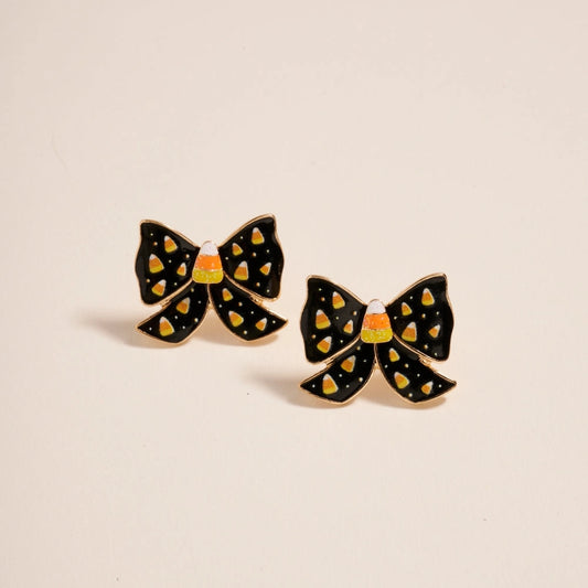 Candy Corn Bow Enamel Post Earrings Jewelry