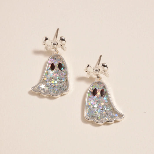 Glitter Ghost with Bow Post Earrings Halloween
