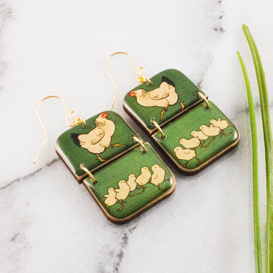 Hens & Chicks Retro Rectangle Earrings