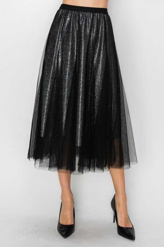 SPARKLY SKIRT WITH MESH LAYER