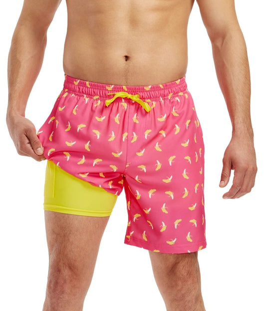 Men's Pink Banana 7.5" Stretch Swim Trunks with Liner
