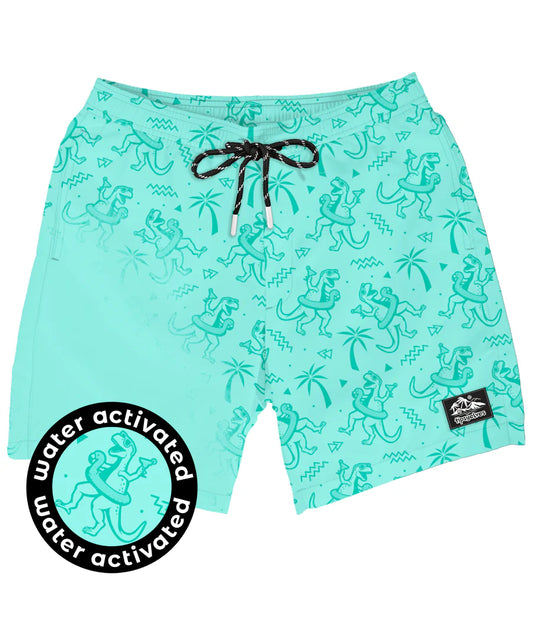 Dino Palm Trees Color Changing Swim Trunks - 7.5" Inseam