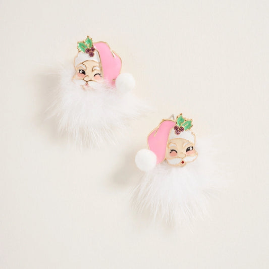 Santa Claus Face with Fur Beard Post Earrings