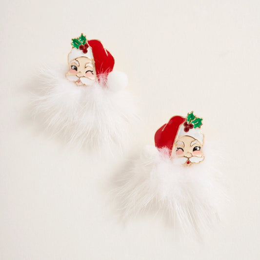 Santa Claus Face with Fur Beard Post Earrings