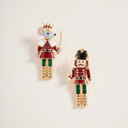 Christmas Glitter Nutcracker Pearl Post Earrings