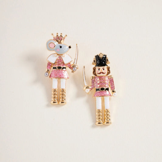 Christmas Glitter Nutcracker Pearl Post Earrings
