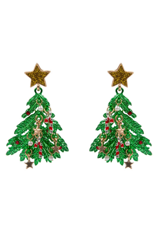 Christmas Tree Color Coated 3 Drop Post Earrings